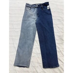 Almost Famous Womens 90s Fit Two Tone Split Color Wide Leg Jeans Blue Size 11